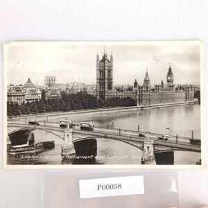 Vintage 1945 WW2 Postcard London England Parliament House Lambeth Bridge UK B&W